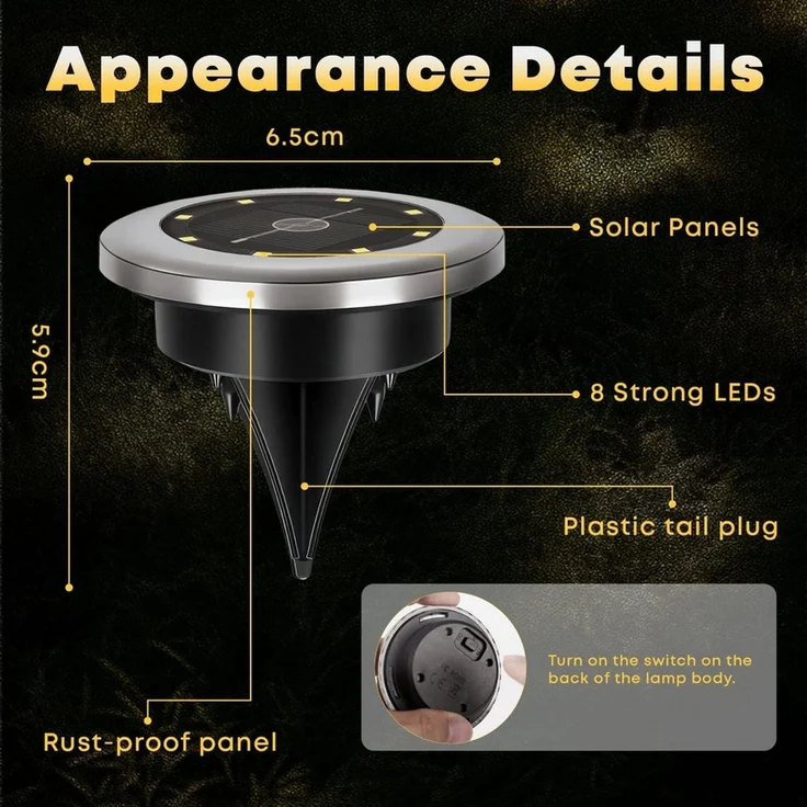 LQWELL LED Gartenstrahler LED Solar Bodenleuchte Außen für Garten, LED fest integriert, Warmweiß 8 Stück 8 LED Solarlampen Dekorative Gartenbeleuchtung, für Gras Gänge Gehwege Einfahrten Gärten – Bild 2