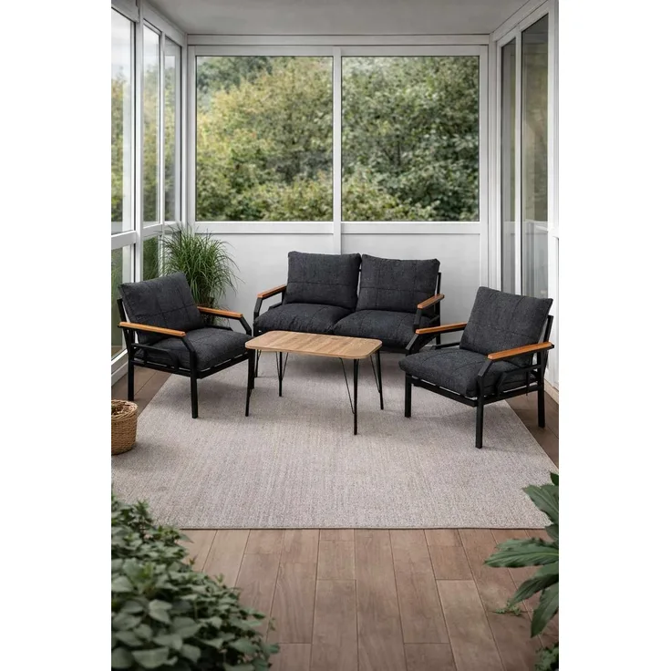 Skye Decor 'Kutay Sehpa - Anthracite' Garten-Lounge-Set, Anthrazit, 120 x 70 x 61 cm