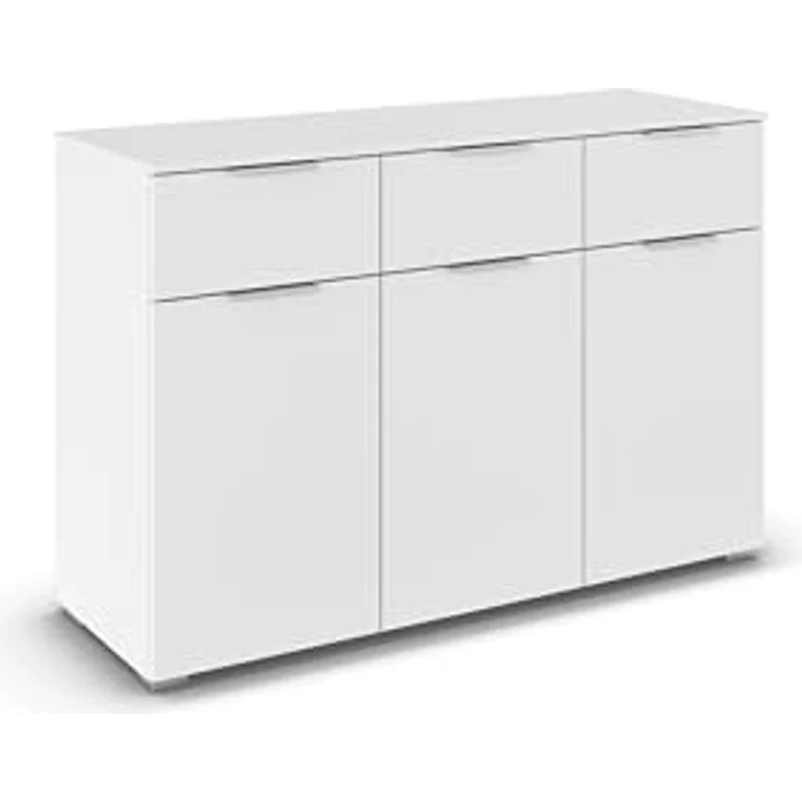 Rauch Möbel Alabama, Kommode für Schlafzimmer, Kinderzimmer, Garderobe, Flur, 3-türig, mit 3 Schubladen, Soft-Close-Fuktion, Farbe Weiß, Griff Alufarben, Maße 120 x 81 x 42 cm – Bild 2