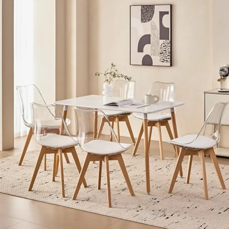 GrandCA HOME Esszimmerstuhl-Set mit 6 Stück, Transparentes Stuhl-Set mit 6 Stück, umweltfreundliches PP-Material/PU-Kissen（Weiß PU-Sitzkissen,6） – Bild 7