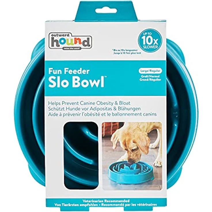 Kyjen 51002 Outward Hound Fun Feeder Slow Feed Interaktiver Bloat-Stop-Futternapf für Hunde, Größe L, blau – Bild 3