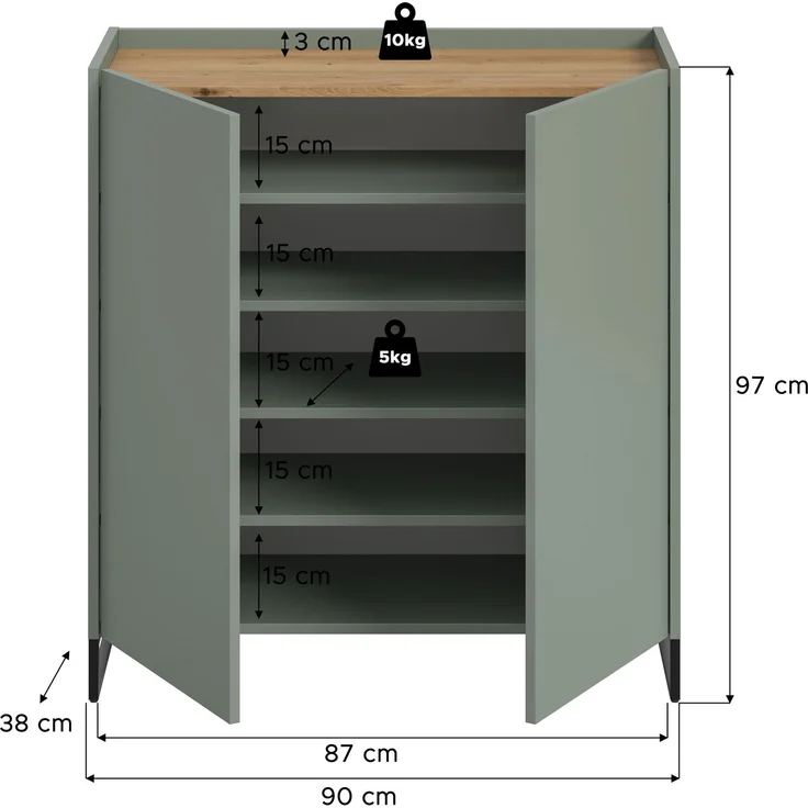 Schuhkommode B/H/T: 97x90x38 cm in Salbei Nachbildung und Artisan Oak Nachbildung – Bild 4