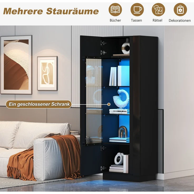 ZUBALIYA Schrank mit LED-Beleuchtung in Schwarz, ideale Lösung für kleine Räume, robuste Verarbeitung, langlebige Materialien, einfache Selbstmontage, mit verständlicher Aufbauanleitung – Bild 16