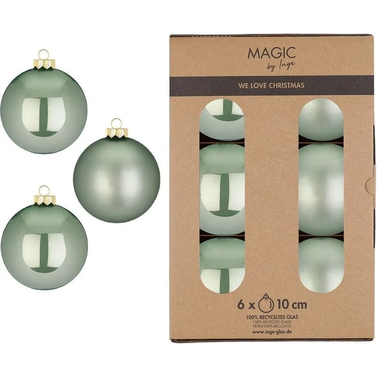 MAGIC by Inge Weihnachtsbaumkugel, Weihnachtskugeln Glas 10cm 6 Stück - Mild Sage – Bild 1