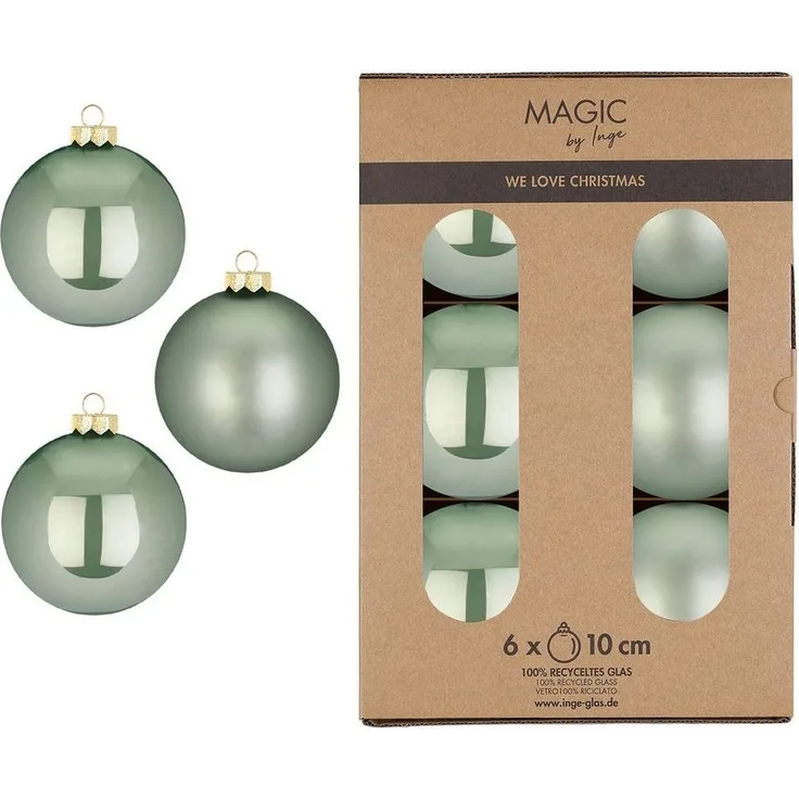 MAGIC by Inge Weihnachtsbaumkugel, Weihnachtskugeln Glas 10cm 6 Stück - Mild Sage