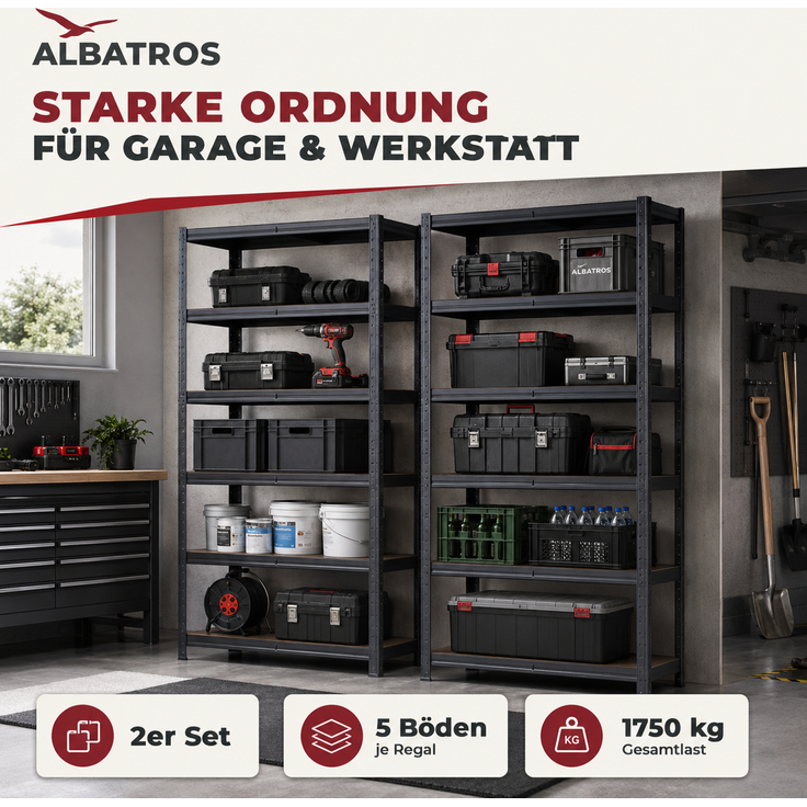 SR2B Premium Schwerlastregal Schwarz – 875 kg belastbar, wasserfest, matte laminierte Böden, 5 verstellbare Ebenen, teilbares Steckregal 180x90x40 cm – Bild 7