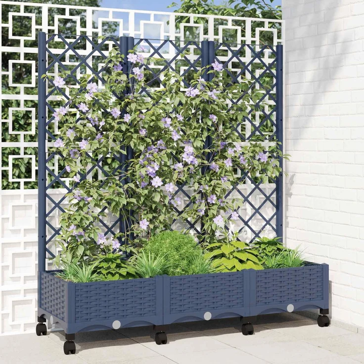 vidaXL Pflanzkübel mit Spalier und Rädern Blaugrau 120 x 40 x 131,5 cm 3423053 – Bild 1