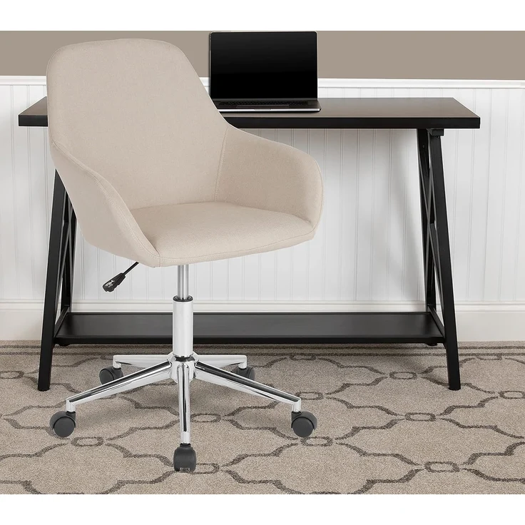 Flash Furniture Cortana Home Bürostuhl, mittelhohe Rückenlehne, Schaumstoff, Metall, Kunststoff, Beiger Stoff, 1 Stück – Bild 2