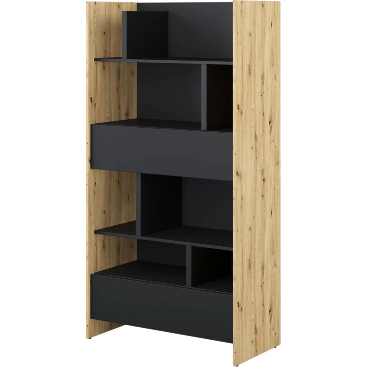 MEBLINI Wohnzimmerschrank BC-28 für Schrankbett - Artisan Eiche/Schwarz - 92x178x46cm - Hochschrank mit Regalen, Fächern und Schubladen – Bild 1