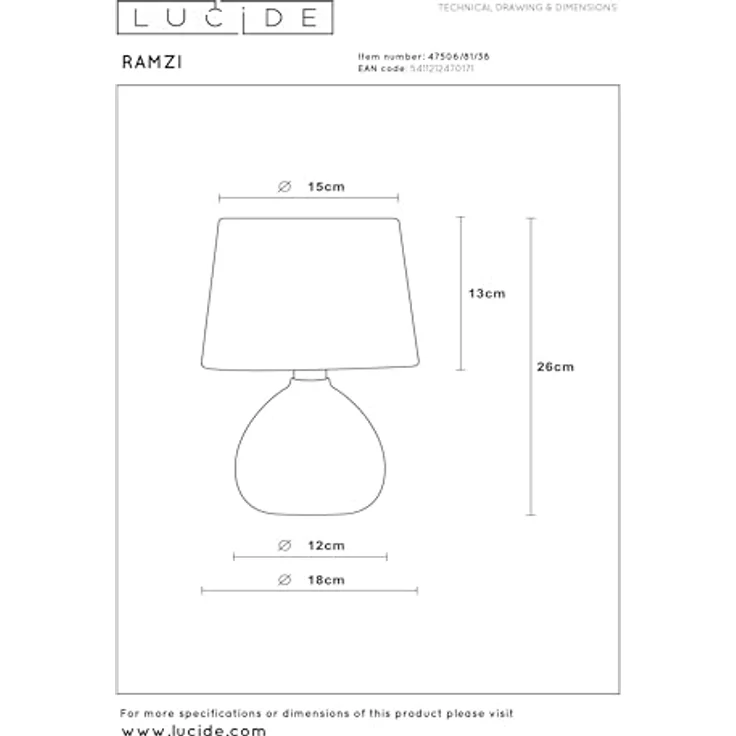 LUCIDE RAMZI - Tischlampe - Ø 18 cm - 1xE14 - Beige – Bild 7