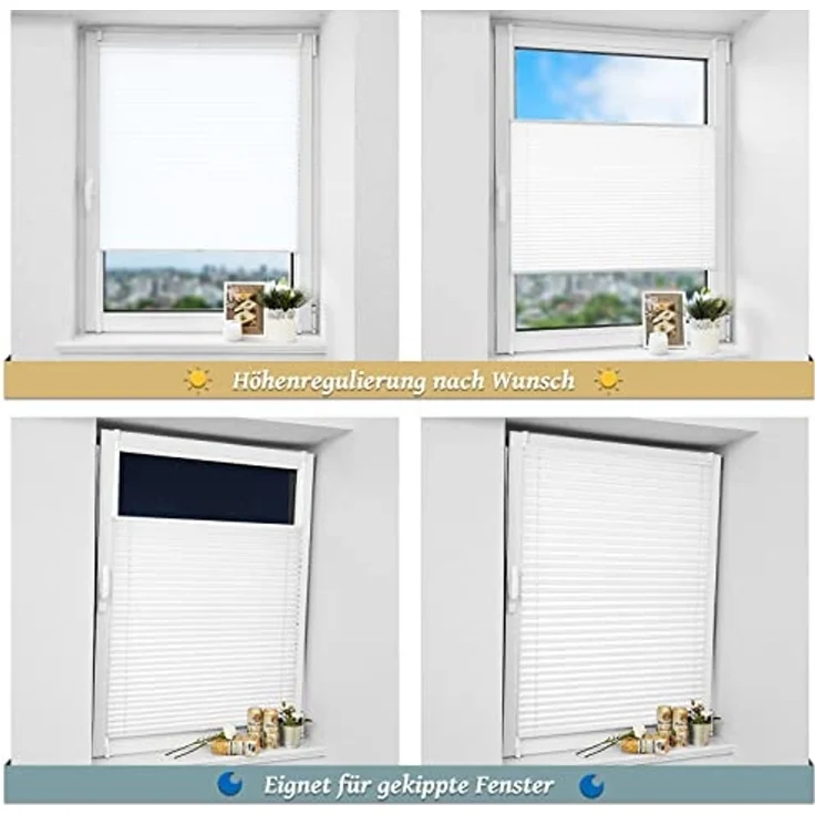 Plissee ohne Bohren Klemmfix 115x200 cm(BxH) Weiß Jalousie Sonnenschutz Easyfix Faltrollo Lichtdurchlässig Rollo für Fenster & Tür – Bild 6