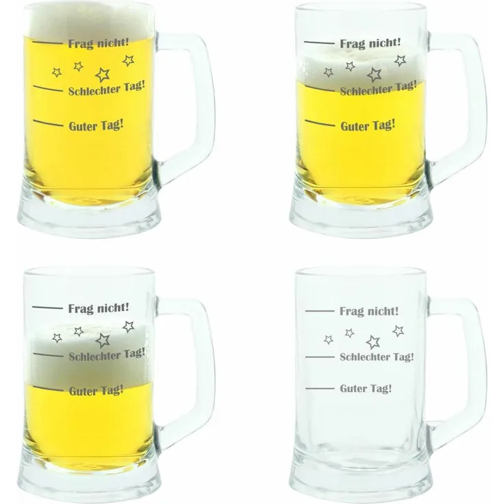 montana: Bierseidel, 4er Set, Guter Tag! Schlechter Tag! Frag Nicht!, Bierkrug, Stimmungsglas mit lustiger Gravur, Mood Bier Glas, 500 ml