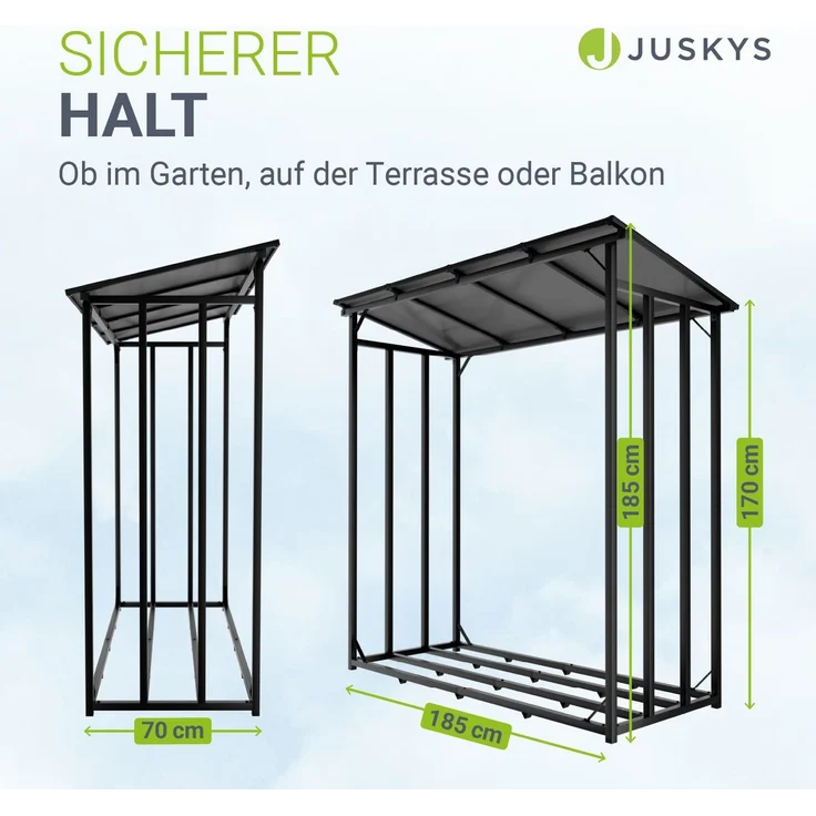 Juskys Kaminholzregal mit Dach - 185 cm, Metallregal für Brennholz, wetterfest, UV-beständige Plane, erhöhte Bodenfreiheit, Outdoor – Bild 4