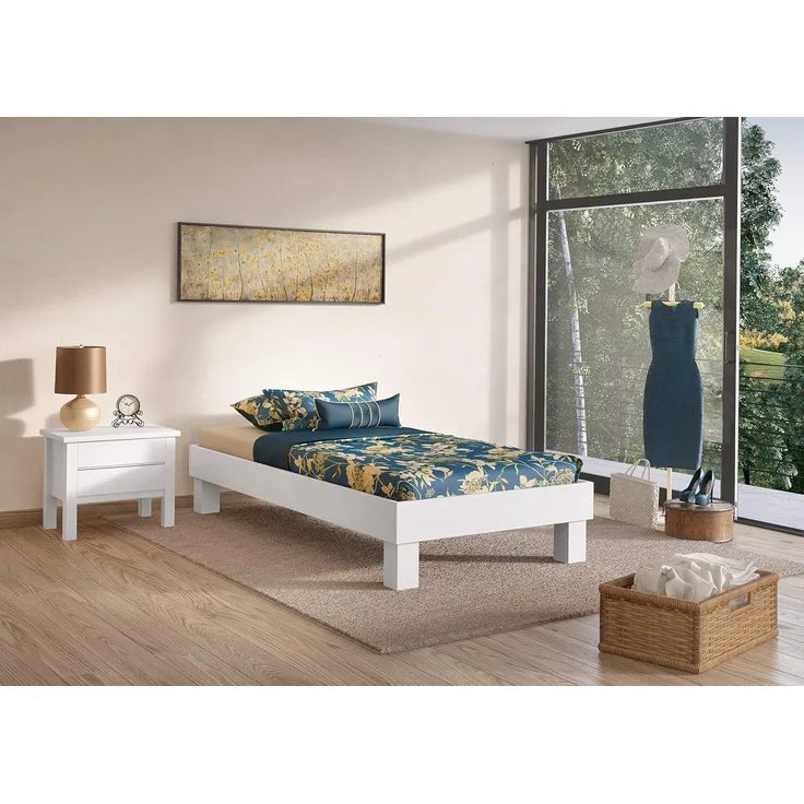 Erst-Holz Holzbett weiß, 100x200 cm, Buche