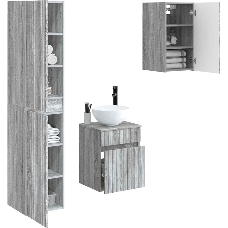 vidaXL Badezimmerschrank-Set 3 stk. Grau Sonoma 33 x 34,5 x 160 cm 3406089 – Bild 3