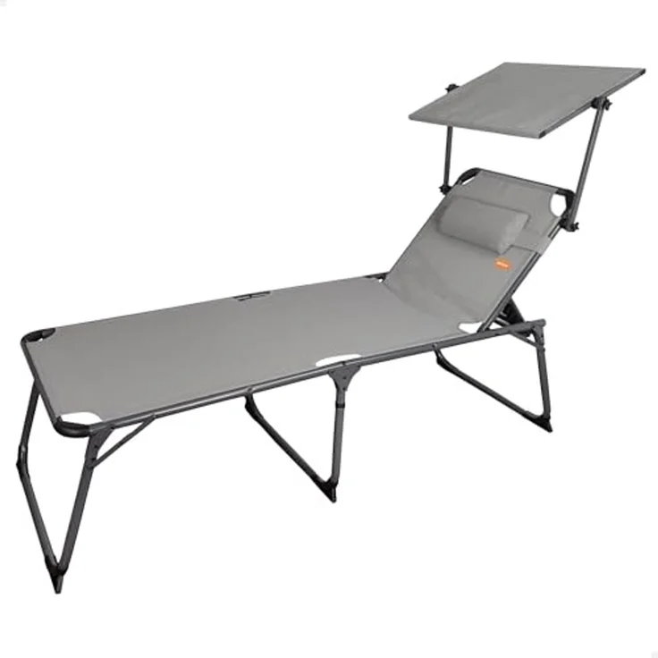Aktive 62613 Klappliege mit Sonnenschirm, 193 x 67 x 85 cm, Camping, Grau – Bild 1