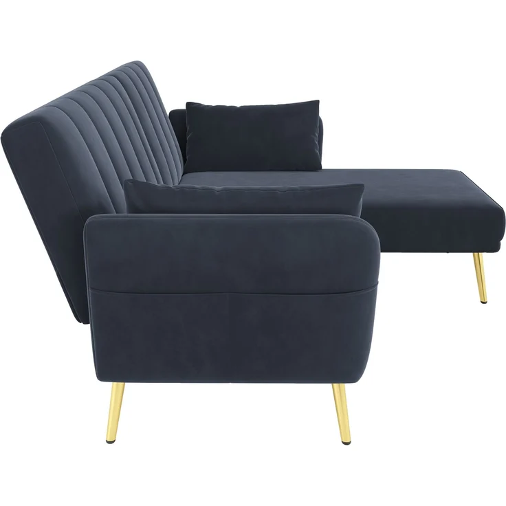 Merax Modernes Klappsofa, L-förmiges Sofa, Schlafsofa mit Zusatzecke, Ecksofa mit Schlaffunktion, Schwarz – Bild 9