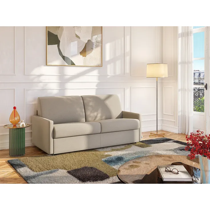 Schlafsofa 4-Sitzer CALIFE - Stoff - Beige - Liegefläche: 160 cm - Matratzenhöhe: 14 cm