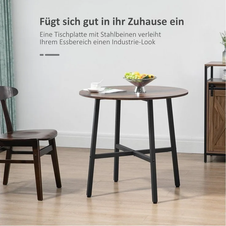 HOMCOM Esstisch Esszimmertisch für 4 Personen (Küchentisch, 1-St, Wohnzimmertisch), Stahl, Braun, Ø80 x 76 cm – Bild 3