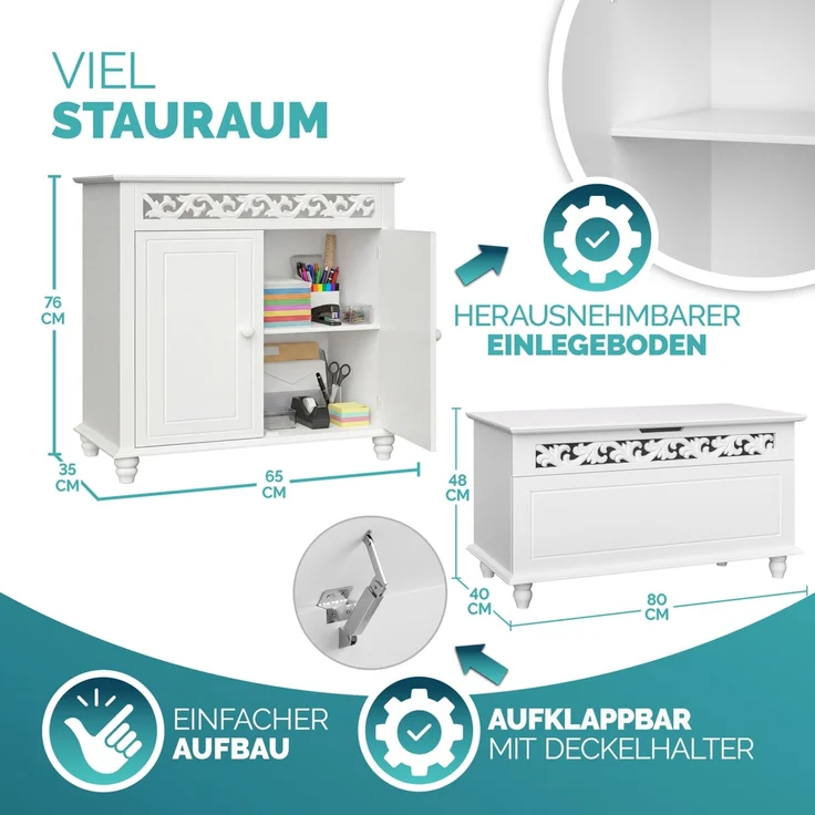 CASARIA Kommode und Sitzbank Jersey Kombi-Set, weiß – Bild 3