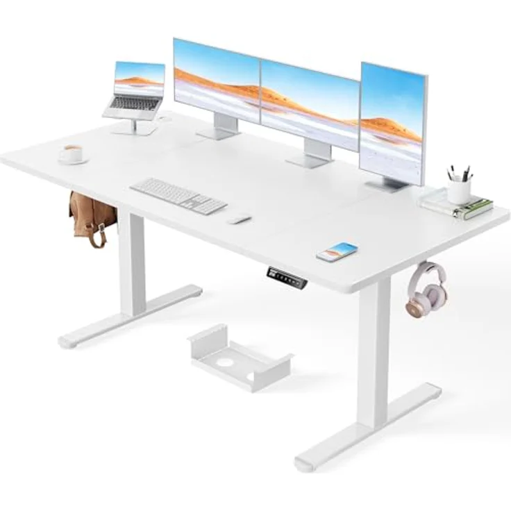 ErGear Höhenverstellbarer Schreibtisch-160x80 cm,100 KG Tragkraft Elektrischer Schreibtisch mit Fortgeschrittenem Bürstenlosem Motor, Leise Funktion, Robuster Metallrahmen, Vierteilige Tischplatte – Bild 2