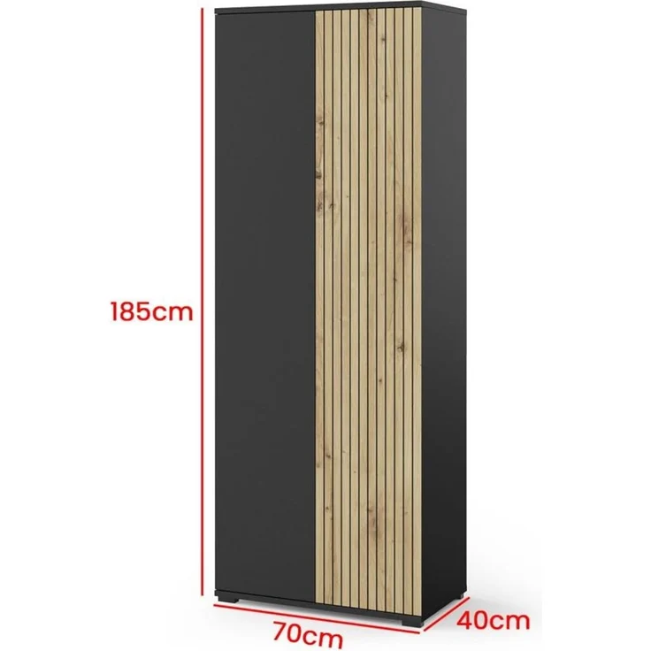 Garderoben-Set Rosario Version 2 mit Lamellen, Kleiderschrank mit Polsterplatten und Schuhschrank (Schwarz / Eiche Artisan, Trinity 16), 225 x 40 x 140 cm – Bild 7