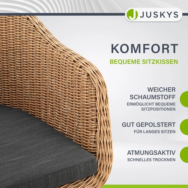 Juskys Rattan Korbsessel Cody 2er Set mit Kissen - Indoor & Outdoor Rattanstühle - Korbstuhl bis 100 kg belastbar - Korbstühle modern - Stühle Natur – Bild 6