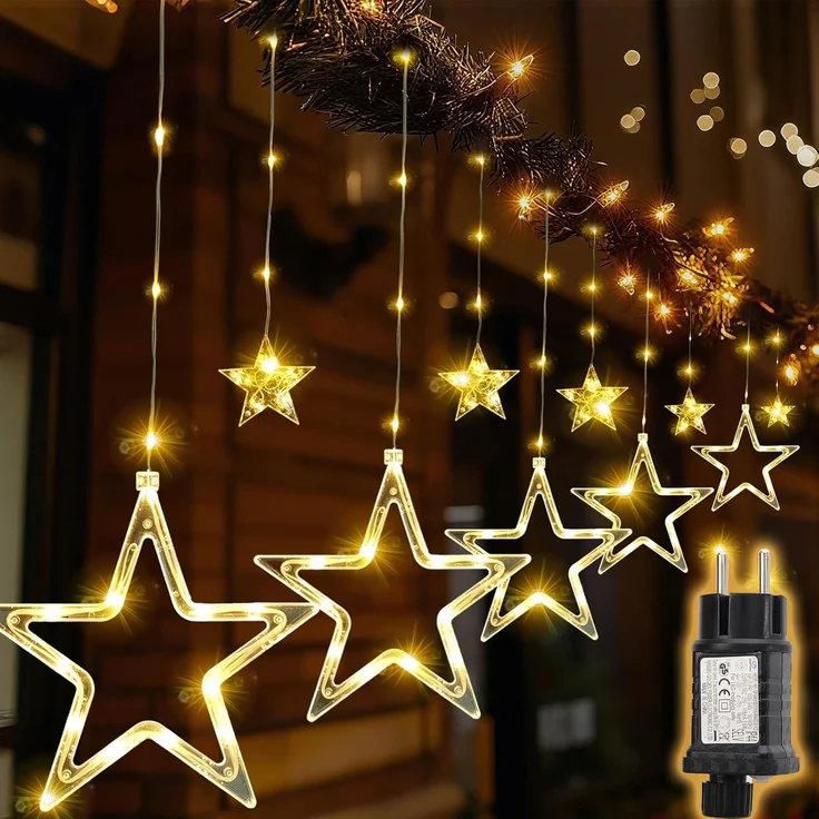 Salcar LED-Lichterkette LED Sterne 2m 160 LED Lichtervorhang Weihnachten Lichterkette Außen, 2m 160 LED Warmweiß, 8 Modi, Timer und Memory – Bild 1