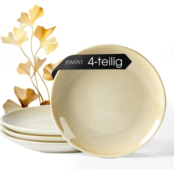 JIWOO Teller 4er Ø19,5cm, Speiseteller Steakteller Dessertteller Pastateller Plate, (4 St), Keramik Hochwertiges Tellerset Braun Mikrowellenofen Spülmaschine