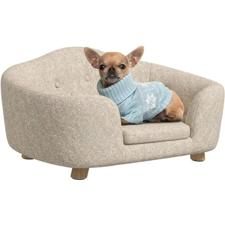 PawHut Tierbett Hundebett Hundesofa mit Kissen, Plüsch, Cremeweiß 70 x 47 x 30 cm – Bild 4