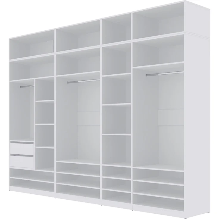 Marmex Möbel Tres Set-Q/N (B) Modulares Schranksystem für das Schlafzimmer, offener Kleiderschrank mit Aufsatz, Garderobenschrank-Set für Kleidung, Schuhe, laminierte Spanplatte, weiß 300x246x51 cm – Bild 1