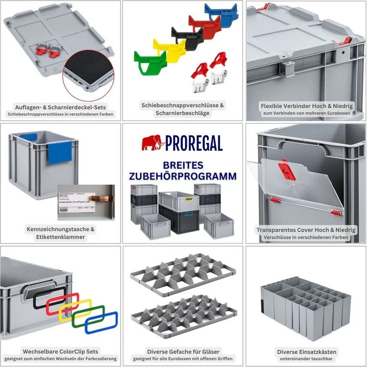 PROREGAL® Stapelbox SparSet Eurobox NextGen Color Auflagedeckel Farben/geschlossen (8 St) – Bild 3