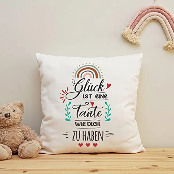 GRAVURZEILE Zierkissen mit Spruch - Glück ist - Geschenk für Freunde & Familie -, starke Farben ohne verblassen - Tante - mit Füllung – Bild 6