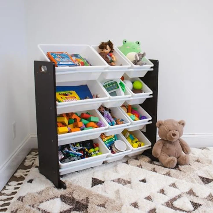 Humble Crew WO562 Kinderregal - Spielzeugregal-Organizer aus Holz mit 12 Aufbewahrungsboxen, Espresso/Weiß – Bild 2