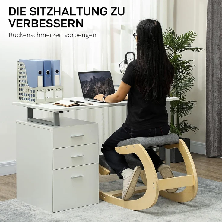HOMCOM Stuhl Ergonomischer Kniehocker, Schaukelnder Kniestuhl (Schreibtischstuhl, 1 St), für Homeoffice, zur Verbesserung der Körperhaltung, Grau – Bild 4