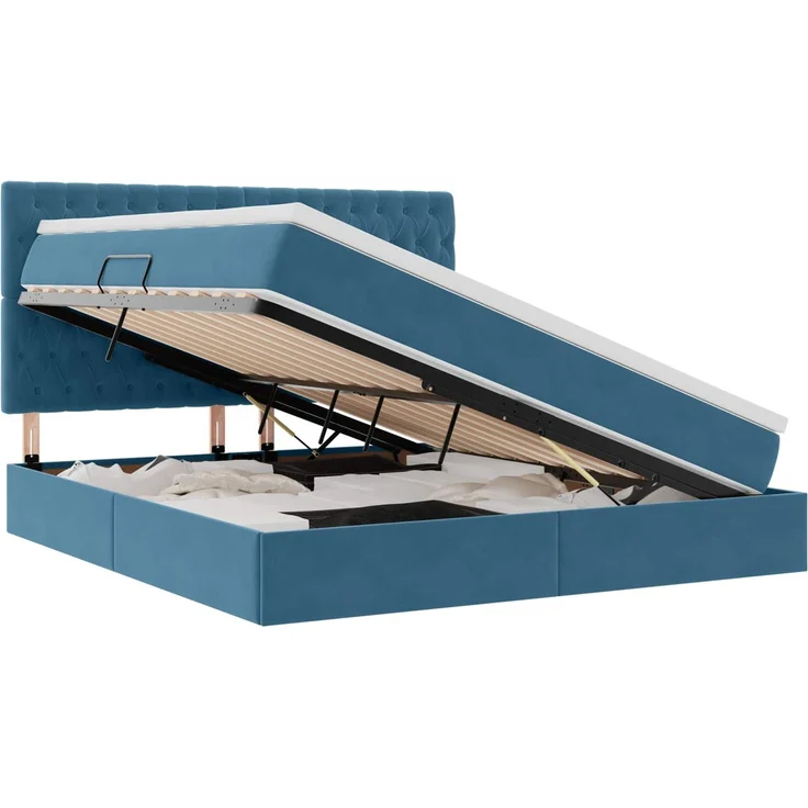 vidaXL Aufbewahrungsbett mit Matratze Dunkelblau 160 x 200 cm Samt 3372103 – Bild 2