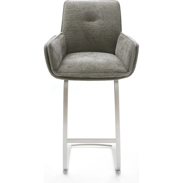 Barstuhl Nela-Flex Bouclé Soft Schlamm Freischwinger Flach Edelstahl Silberfarben – Bild 2