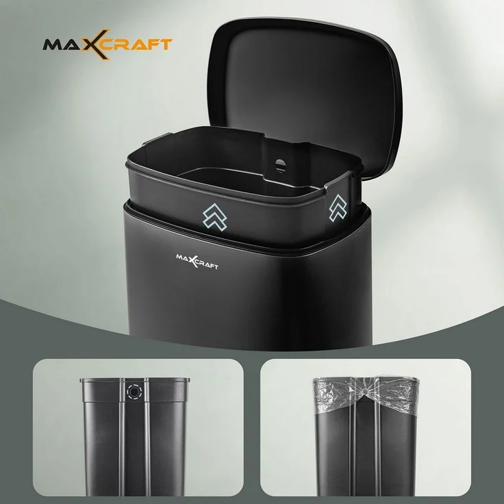 MAXCRAFT Mülleimer / Treteimer mit Soft Close Deckel - 50 Liter in Schwarz – Bild 2