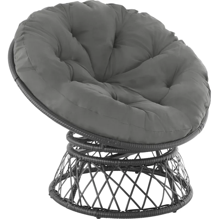 TecTake 800797 Papasansessel mit großem weichem Kissen, drehbarer Rattansessel, Drehsessel mit verstellbaren Füßchen, runder Korbsessel - Diverse Farben - (Schwarz | Nr. 403552)