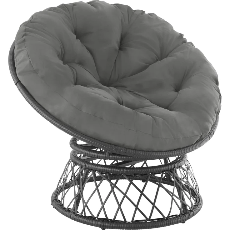 TecTake 800797 Papasansessel mit großem weichem Kissen, drehbarer Rattansessel, Drehsessel mit verstellbaren Füßchen, runder Korbsessel - Diverse Farben - (Schwarz | Nr. 403552) – Bild 1