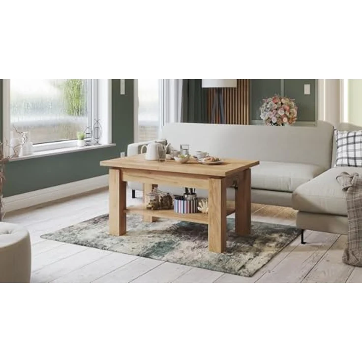 designimpex Couchtisch Couchtisch Astoria Eiche Gold höhenverstellbar ausziehbar Esstisch, Funktionstisch, Wohnzimmertisch, Tisch, Esstisch, Sofatisch – Bild 4