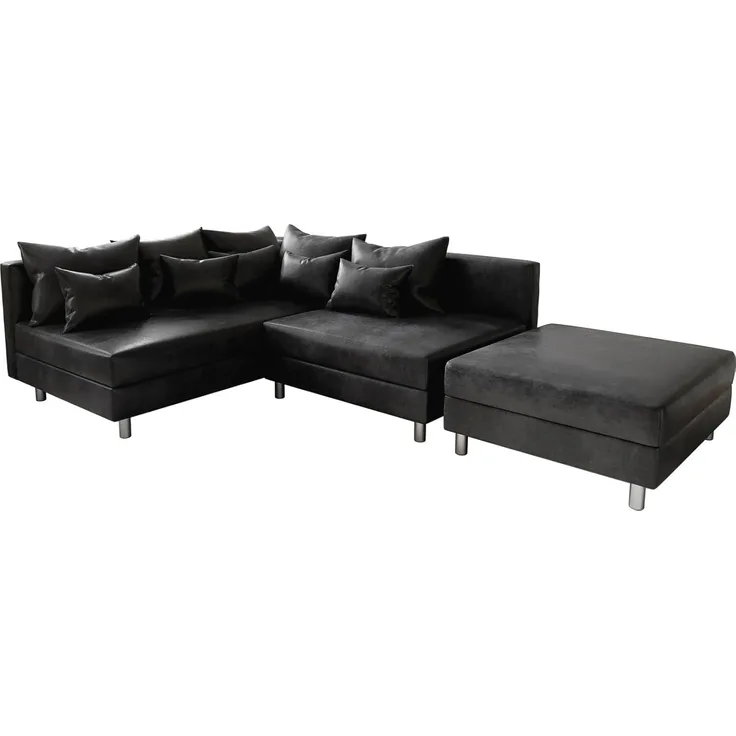 DELIFE Eckcouch Clovis Anthrazit Antik Optik mit Hocker Ottomane Links Ecksofa modular