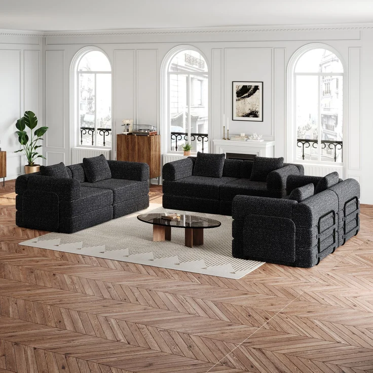 ZUBALIYA SchlafSofa mit LED - Beleuchtung, mit Ablageflächen, mit Chenille - Bezug, mit Samtbezug, mit breiten Armlehnen – Bild 2
