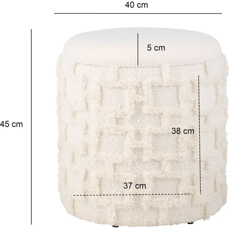 Wohnling Sitzhocker mit Stauraum 45x40 cm Strukturstoff Creme Polsterhocker Wohnzimmer Schlafzimmer – Bild 3