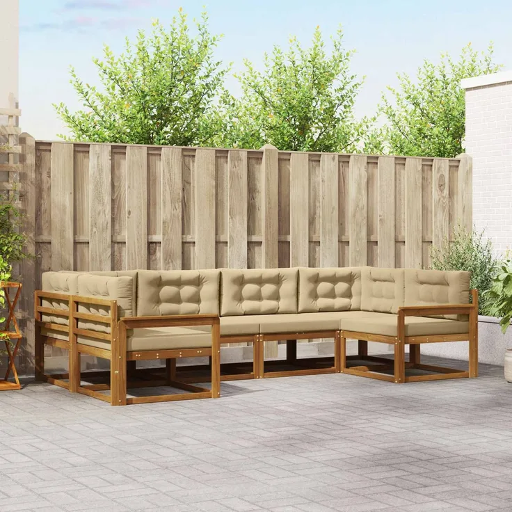 vidaXL Outdoor-Sofagarnitur 6 stk. 6-Sitzer Natur und Beige 3368061
