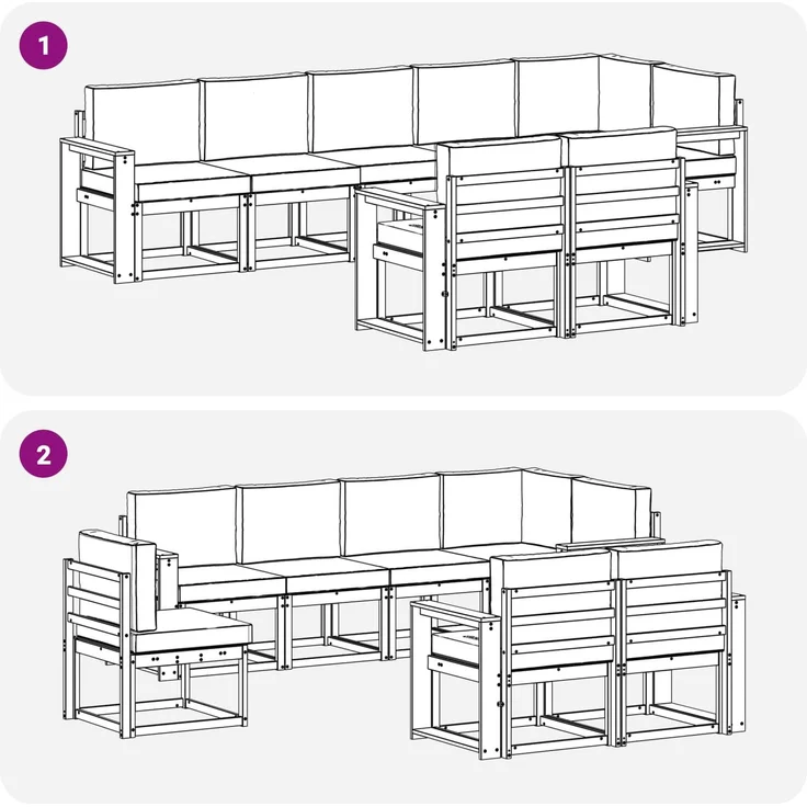 vidaXL Outdoor-Sofagarnitur mit Kissen 8 pcs Natur und Anthrazit 3366575 – Bild 7