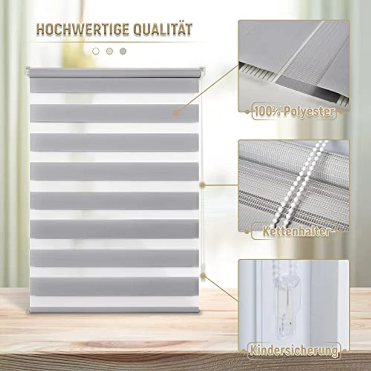 Deswell Doppelrollo Klemmfix ohne Bohren Grau B50 x H150 cm (Stoffbreite 46cm) Rollos für Fenster ohne Bohren für Fenster mit Lichtdurchlässig & Verdunkelnd/Höhe Stufenlos Verstellbar – Bild 8