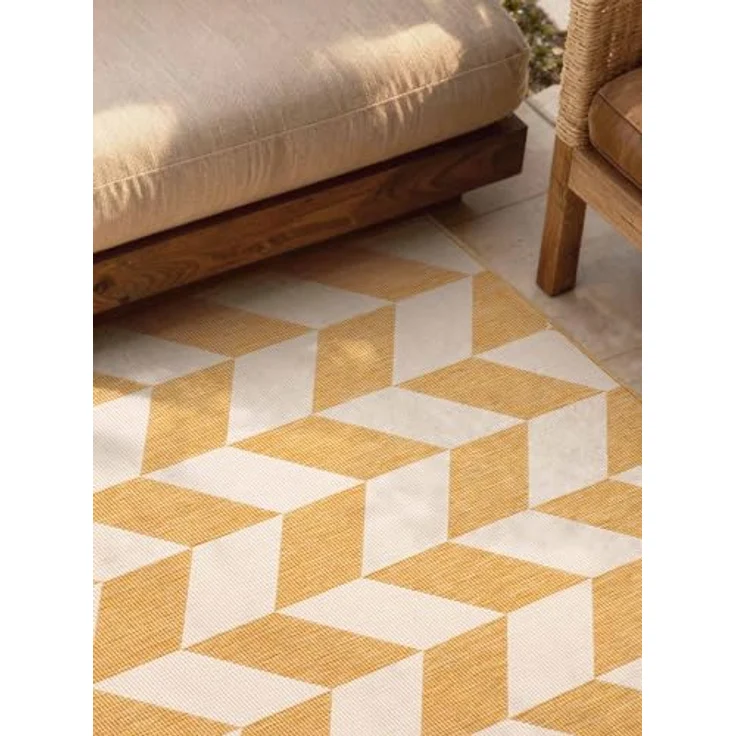 Ted Baker Flachgewebe Teppich Terrick - Wendeteppich Outdoor geeignet, Pflegeleichter Wohnzimmerteppich, Modern, Zigzag Muster für Wohnzimmer, Terrasse, Esszimmer, Balkon - Ocker Weiß, 120x170 cm – Bild 6