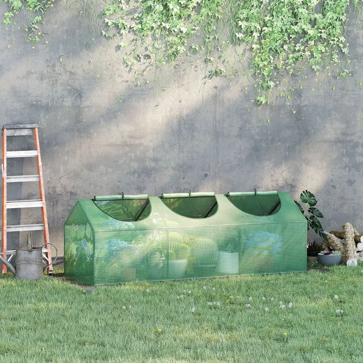 MELAYR, Gewächshaus mit aufrollbaren Fenstern, wetterbeständig, 180 cm x 60 cm x 60 cm, Grün, Dunkelgrün – Bild 3