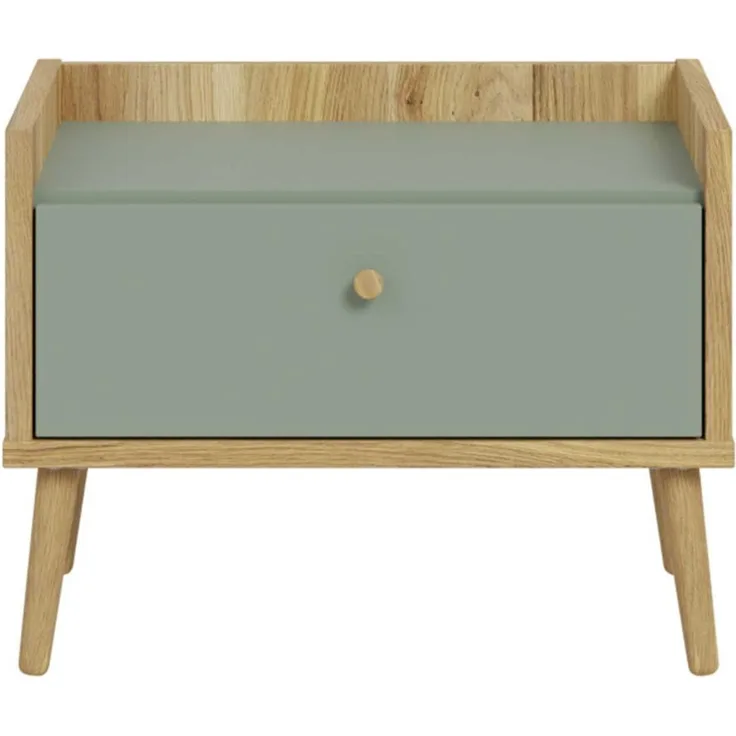 Nachtkonsole Winston / Whenua, Holzwerkstoff, Grün, Holzfarben, 60 x 45 x 42 cm